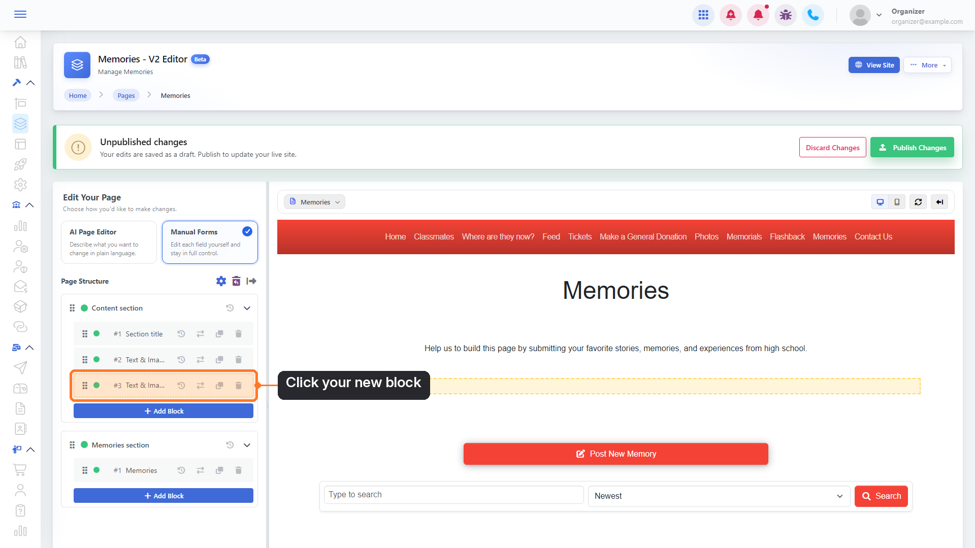 The new block in Page Structure