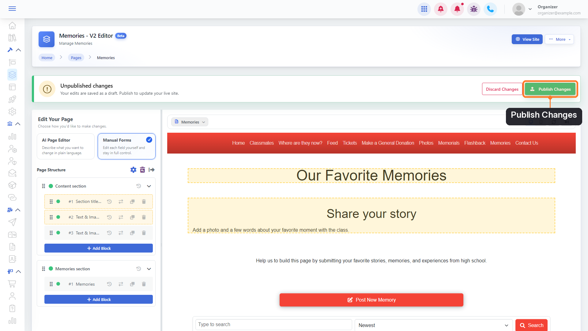 The Publish Changes button
