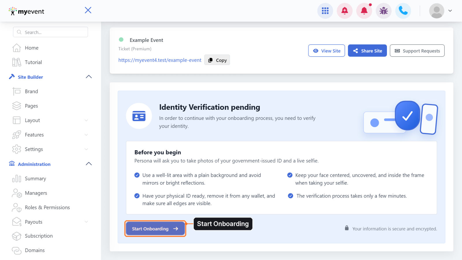 Click Start Onboarding
