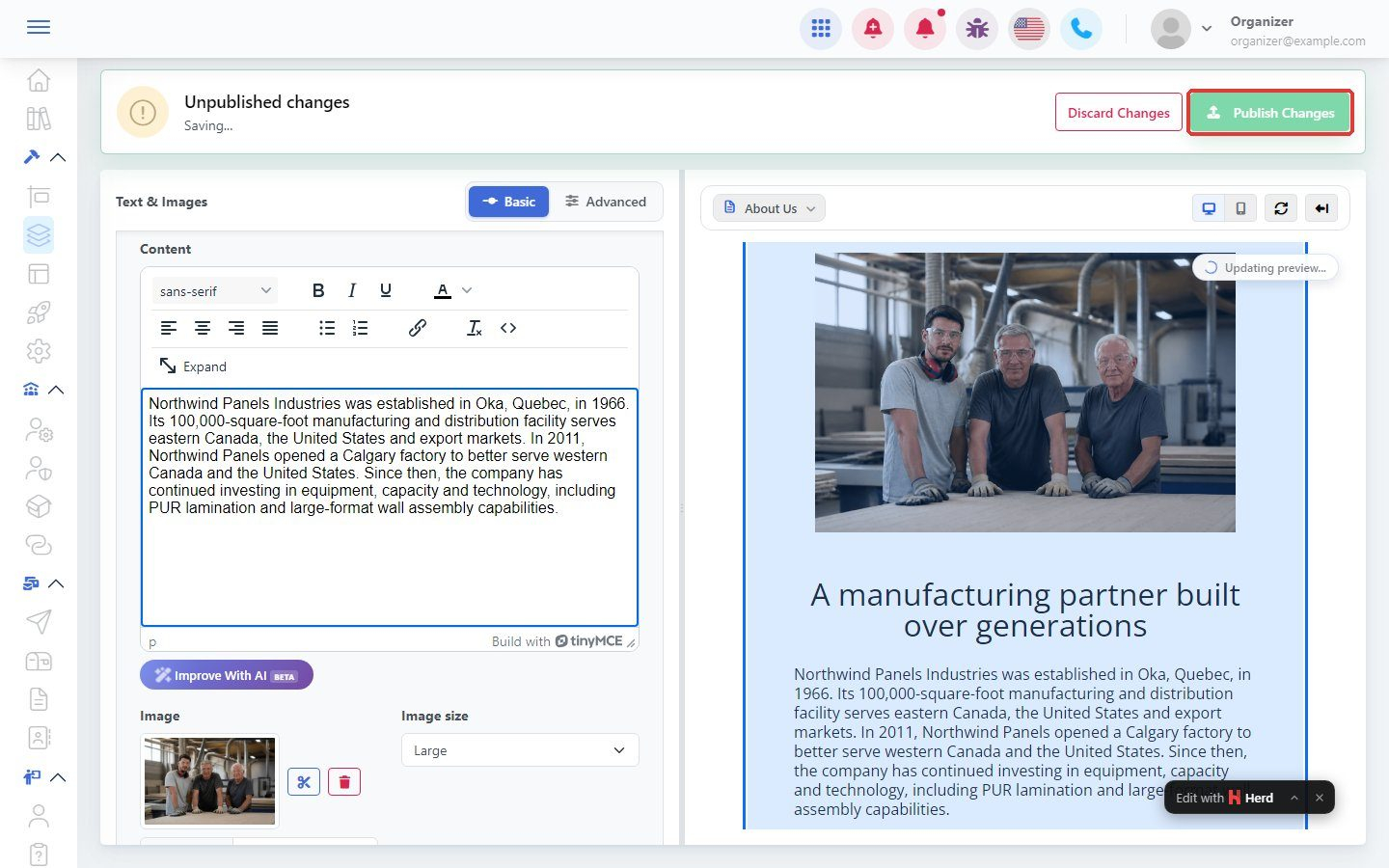 Publish Changes button