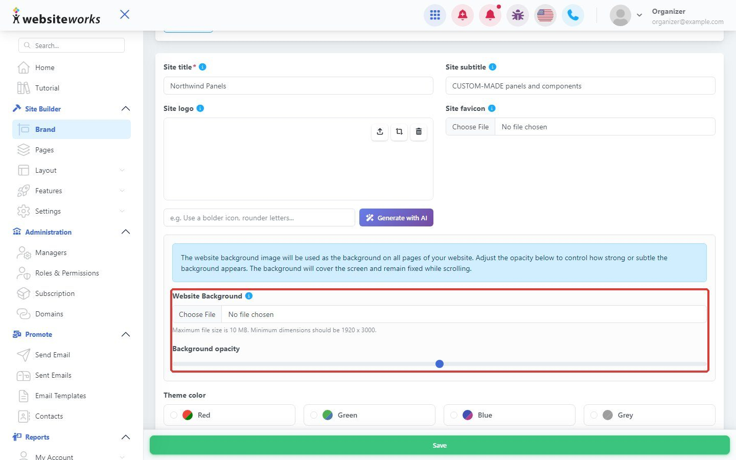 Website Background field