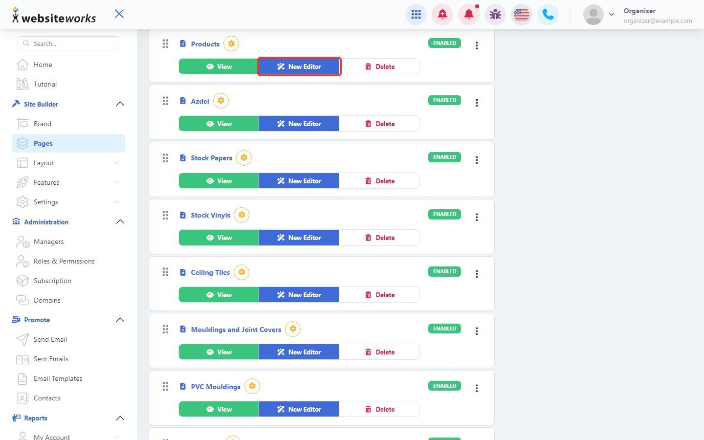 New Editor button
