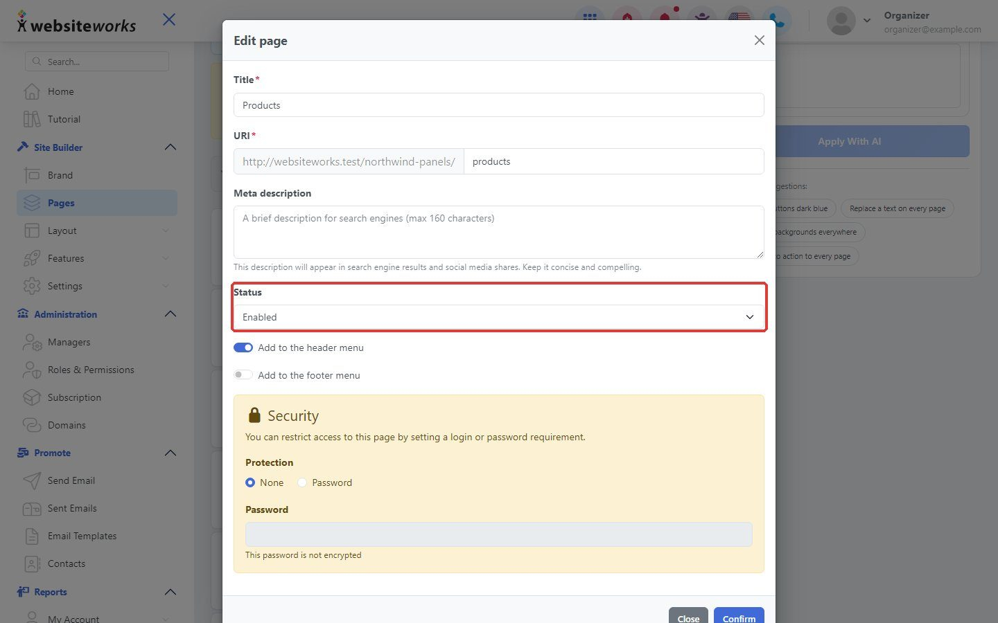 Status field in Edit page
