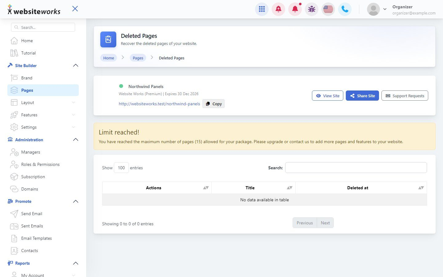 Deleted Pages list