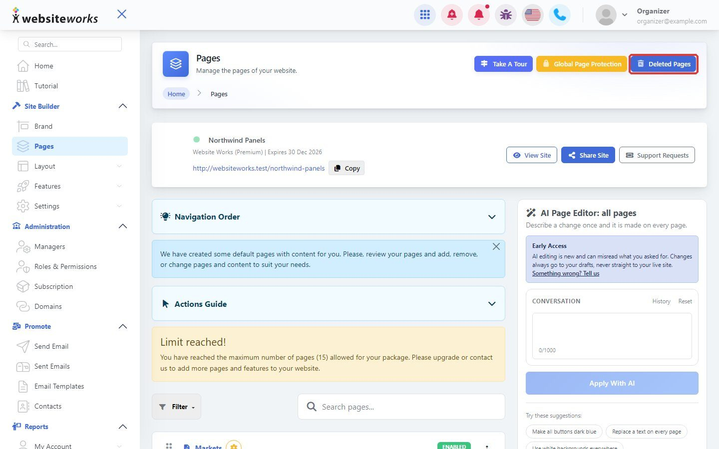 Deleted Pages button