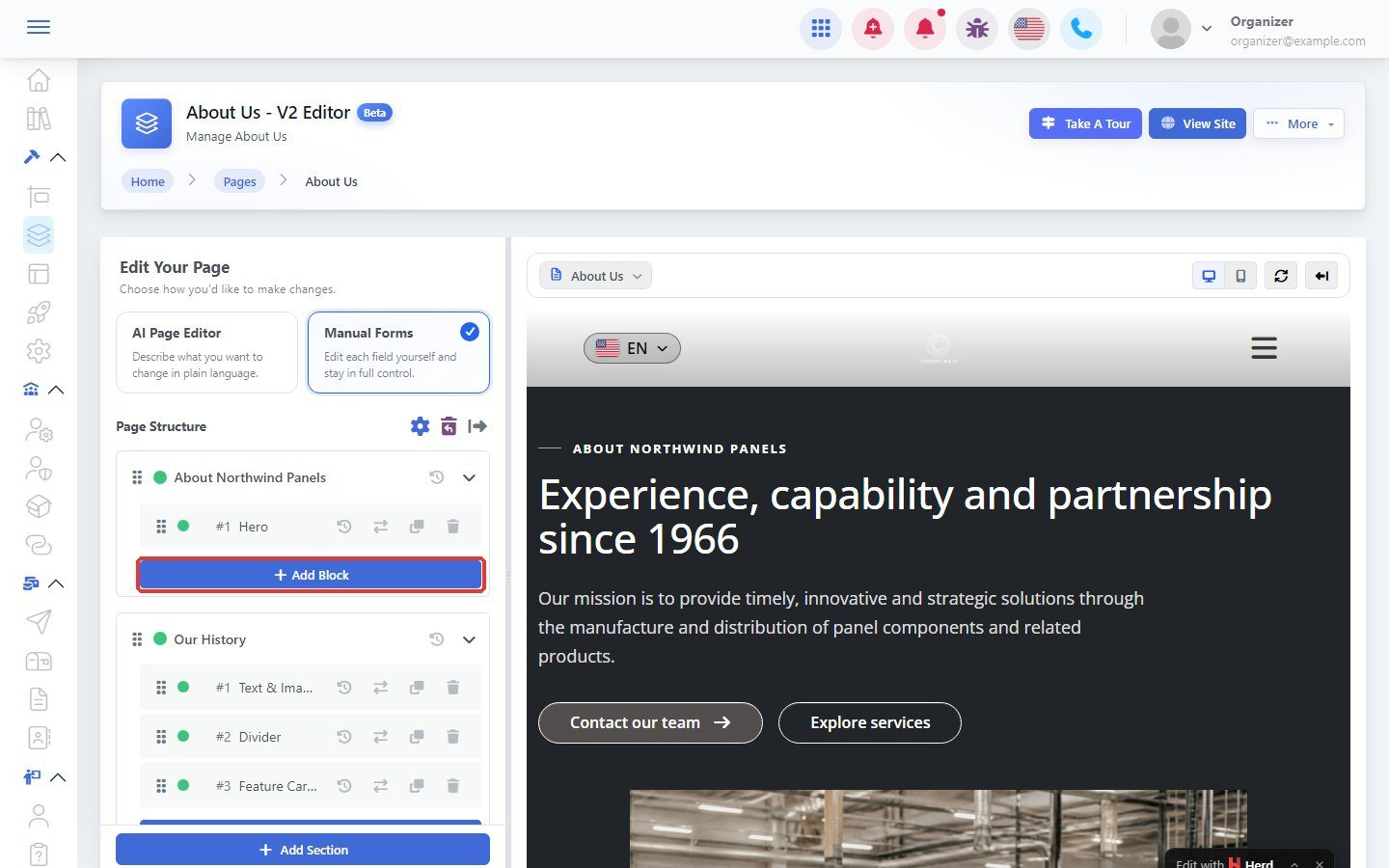 Add Block in Page Structure