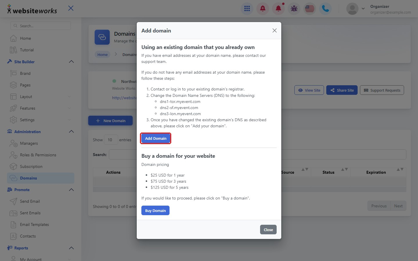 Add Domain button