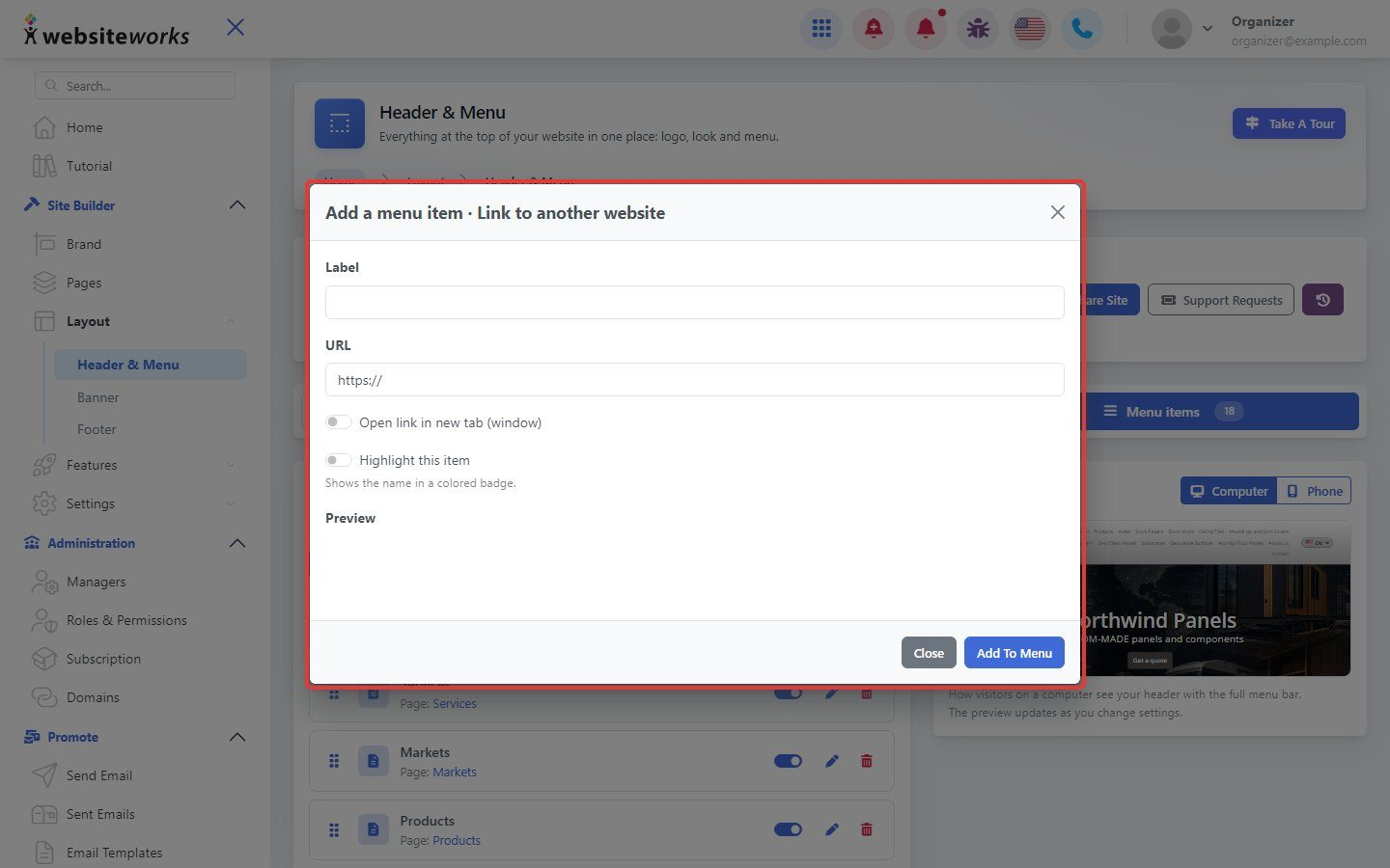 Add a link window