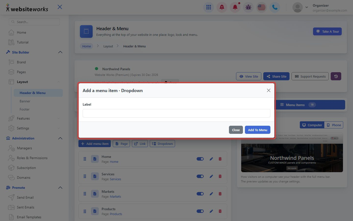 Add a dropdown window