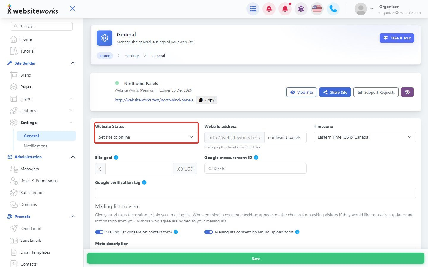 Website Status field