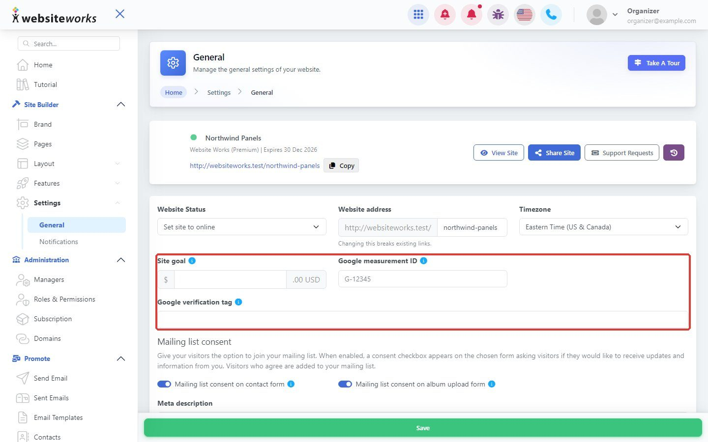 Google measurement ID and verification tag