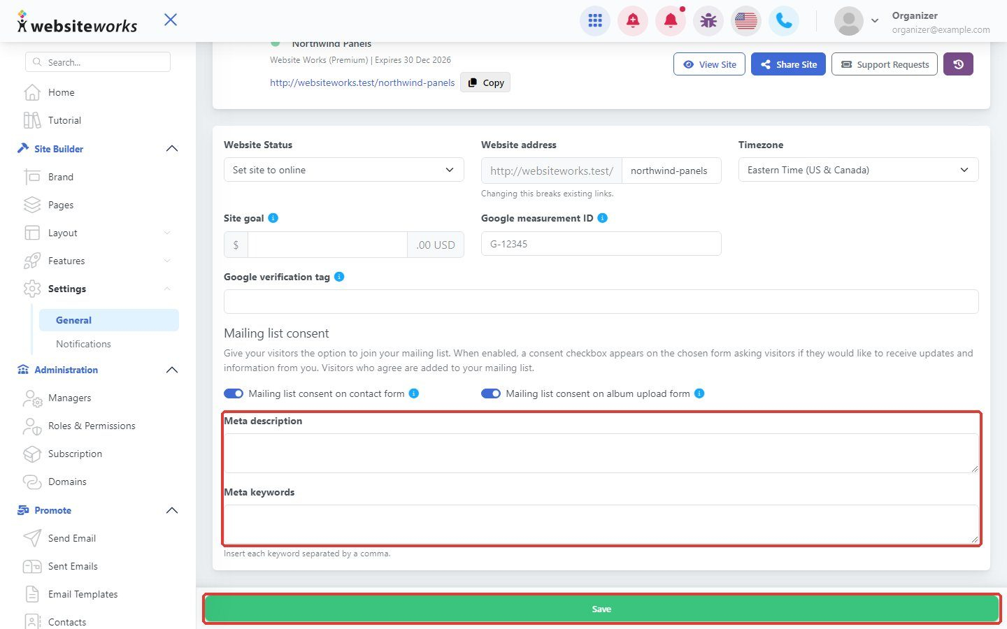 Meta description and keywords
