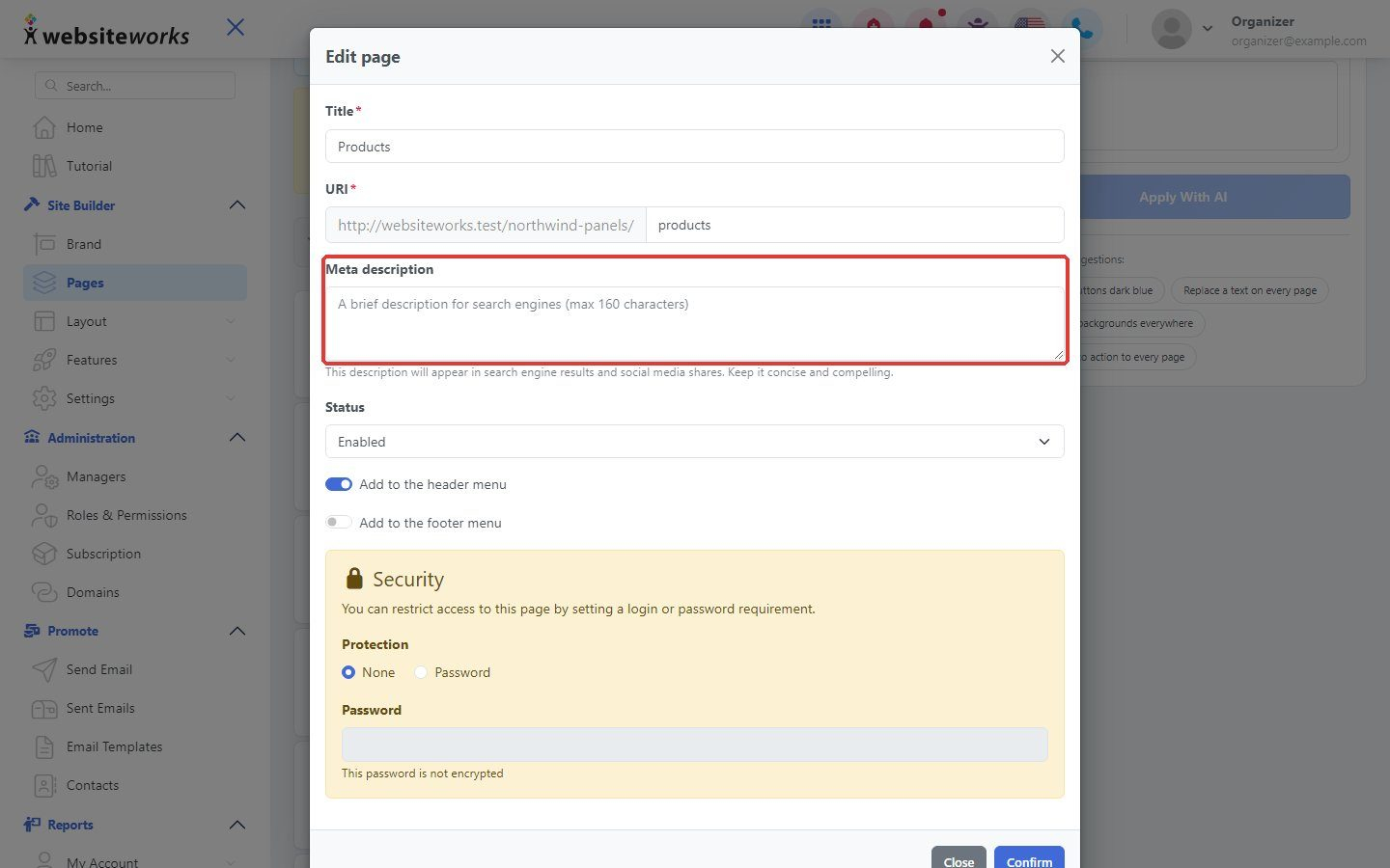Page Meta description