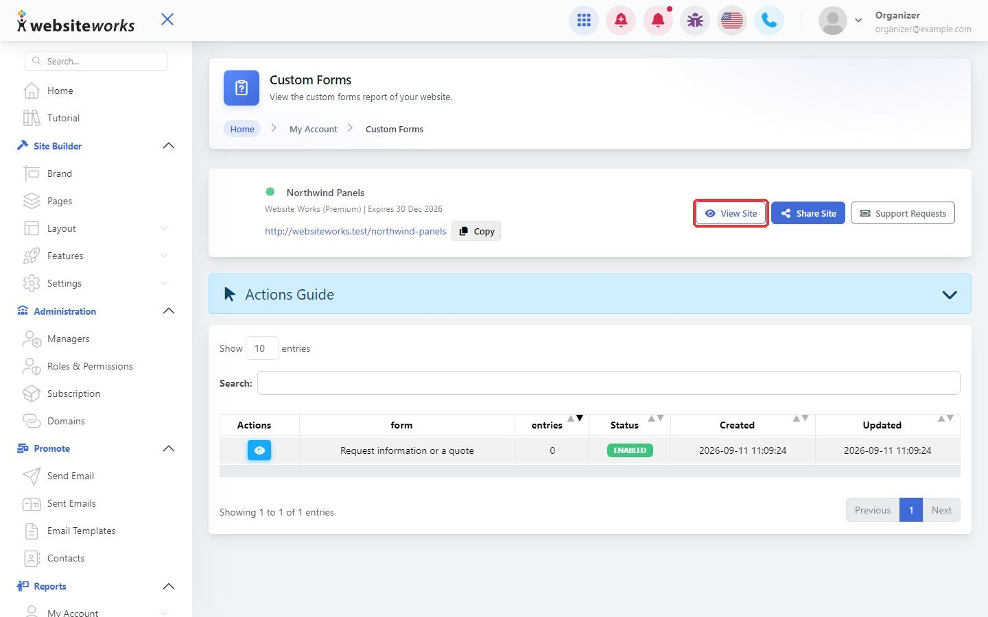 View button next to a form