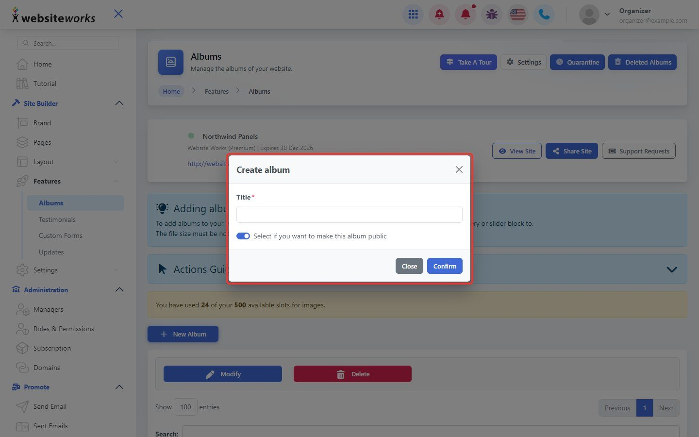 Create album window