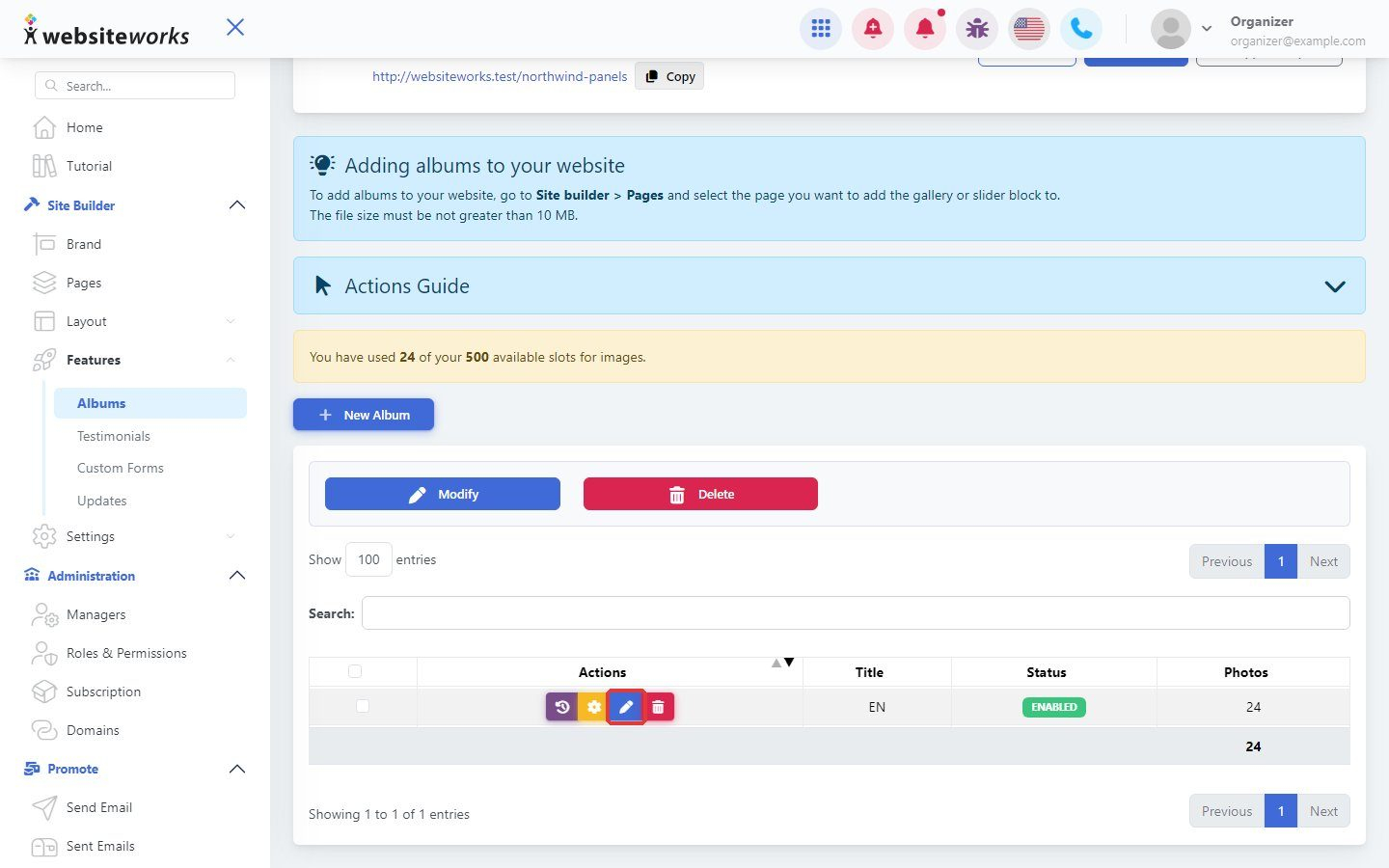 Album manage button