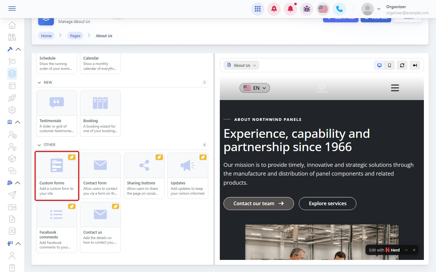 Features tab in Add block