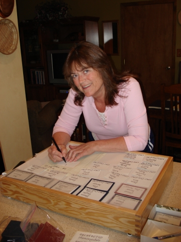Jan Kroodsma Thomas - Hard at work on the name tags 