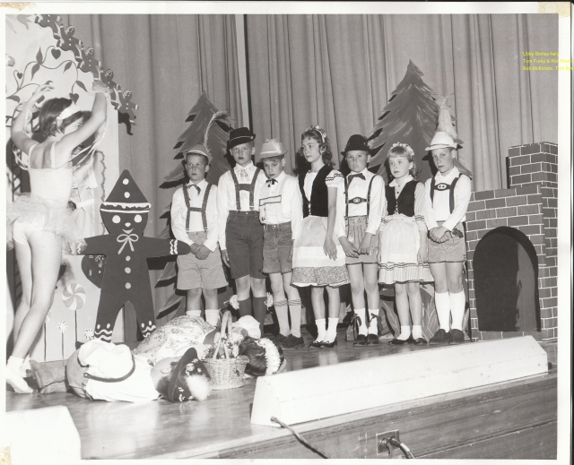 Hansel & Gretel June 1961 Mrs. Fleischmans 4th grade class: Libby Bishop (fairy) Tom Furey & Kim Ross (Hansel & Gretel) Bob M. Tom B. Jeff W. Bonnie M. Alan B. Kathy B. Chip C.