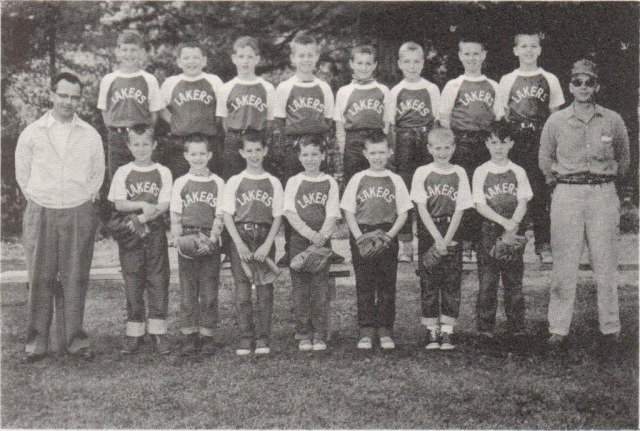  Lake Grove Coast league 1960

Second Row: Ron Tonyan, Robert Ankersmit, John Lipke, John Mass, Steve
Schneider, David Bryant, Dave Gunn, Ken Ashton
Front Row: (Manager) Ward Bruner, Grover Klein, Mark Young, Craig Nicastro,
Steve Jones, Randy Edward