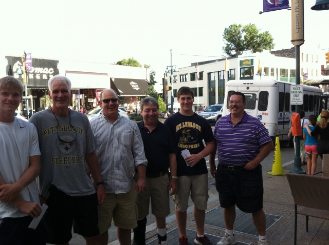 First Friday- LEBO football raffle tix with Mike, Jay, Brian & Bob