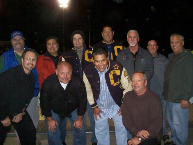 Richard Horner, John Stedman 76, Jed Blackburn, Dean May, Jeff Kiser, ?, Brad Austin.  Front: Lou Leidelmeyer, Scott Gilbert, Richard Artechi (year?), Doug Winchester