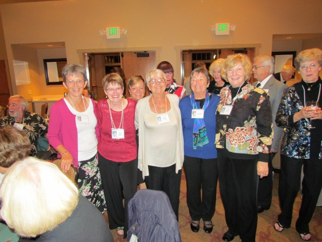 Front Row - Fran Merrill Allen, Karen Deyton Colleran, Marsha Stewart Jackson, June Halmo Steinfeld, Sandy Nelson Winston, Kay Foster Van Valkenburg; in rear Bob Gose, Martha Graham Korslund, Jane Pauley, Sharon Wayno Meyer