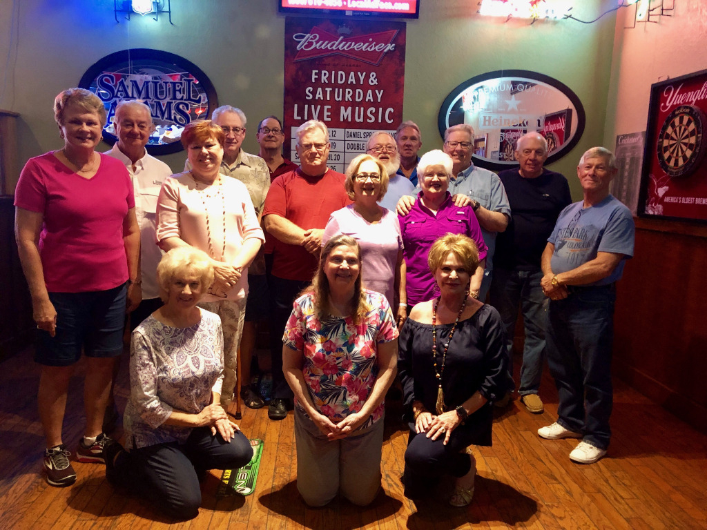 Front L/R: Donna Baker Wilkes, Betty Kay Hall, Pec Chambers McGinnes. Back row, L/R: Ruby Perkins-Wall, Glen Varnadoe, Susan Pugh Bridgmon, Bob Bridgmon, Phil Hall, Phil Waldron, Lonnie Cole, Larry St. Charles, Mike Youmans, Karen Dossey-Krell, George Kr
