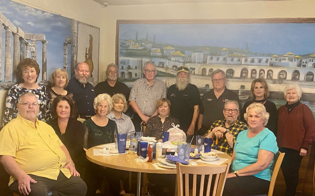 Standing: Barbara Bone Franques, Peggy Walden Farkas Bill Bender, Ronnie Mullaney, Bob Bridgmon, Carl Grooms, Phil Waldron, Pec Chambers McGinnes, Karen Dossey Krell
Seated: Donald Caraway, JoAnn Estes Booth, Donna Baker Wilkes, Maggie Mullaney, Susan Pu