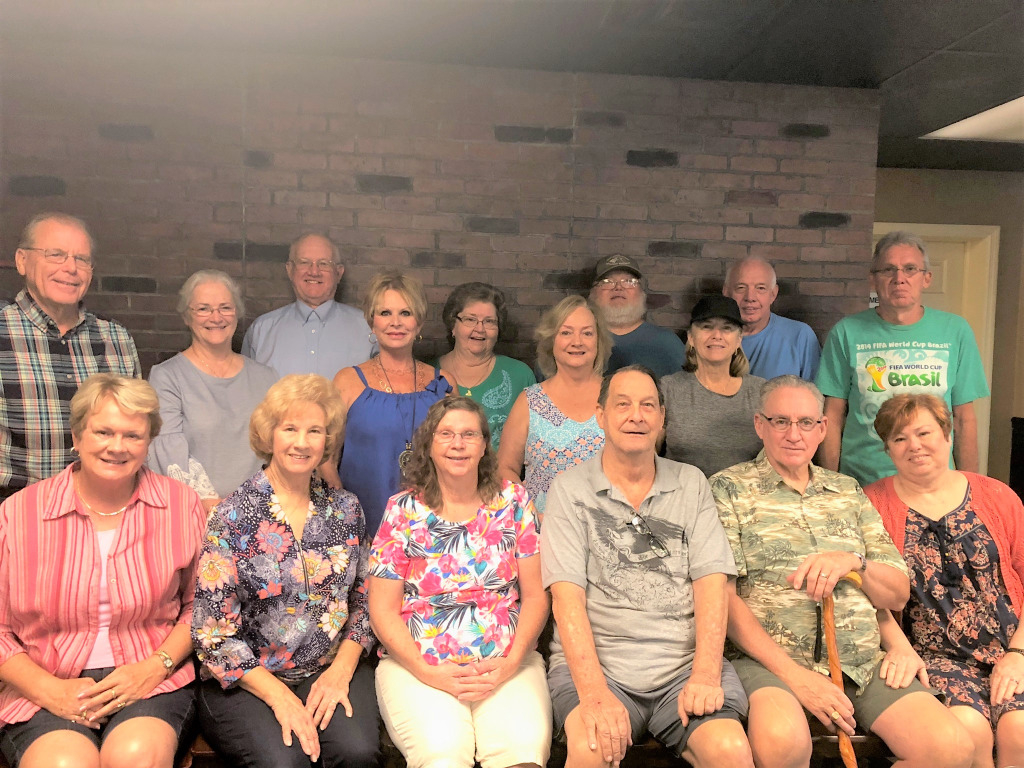 Front Row L/R: Ruby Perkins Wall, Donna Baker Wilkins, Betty Kay Hall, Phil Hall, Bob Bridgeman, Susan Pugh Bridgeman. Back Row L/R: Terry Gillespie, Yolanda Keene Joyner, Richard Joyner, Pec Chambers McGinnes, Susan Sams, Loni Cole, Larry St. Charles, P