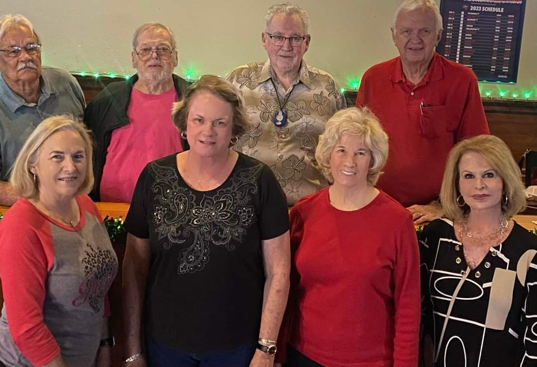 Front Row, L/R: Peggy Walden Farkas, Ruby Perkins Wall, Donna Baker Wilkes, Pec Chambers McGinnes Back Row, L/R: Ronnie Mullaney, Larry St. Charles, Bob Bridgmon, Jim Garrett (Donna's husband) March 11, 2024