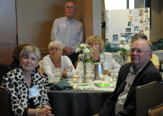 Karen Keehn McPherson, Marsha Stewart Jackson, Sandy Nelson Winston, and Jim Halmo (seated) and Bruce Farrer (standing)