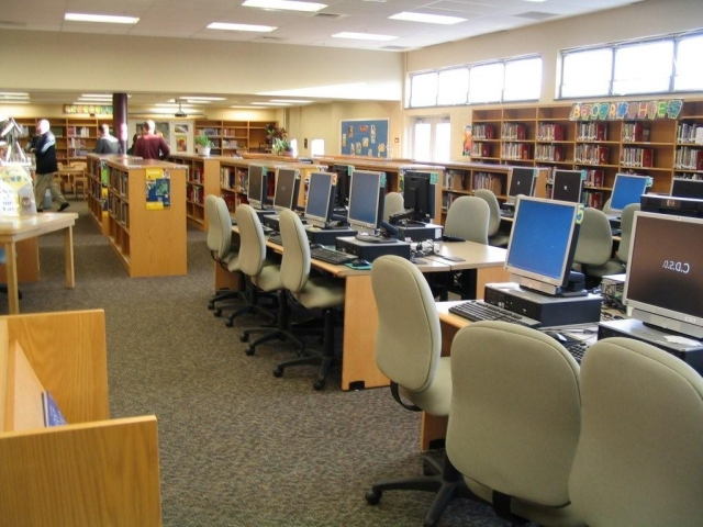 Computer work stations in the library.