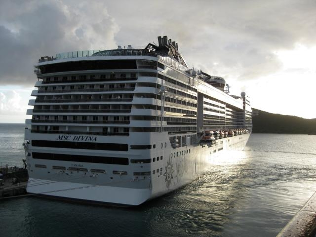 Our ship docked beside on of the super ships on the seas.