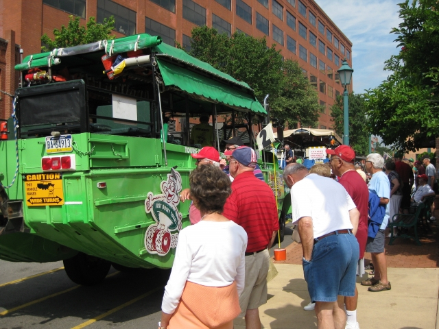 Waiting to board one of our two duck boats - Quack, Quack!