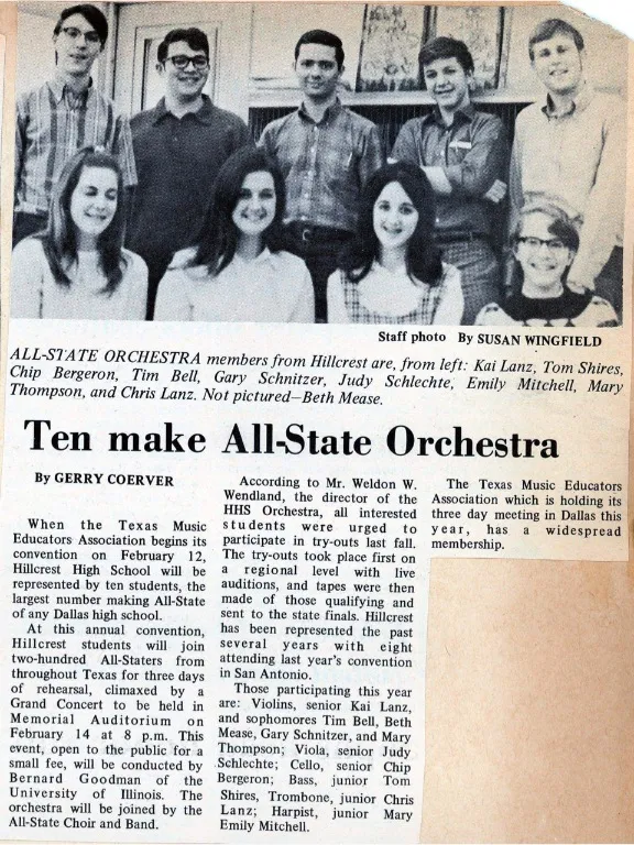 Hillcrest students chosen by audition to play TX All-State Orchestra