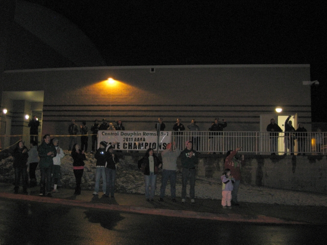 The band played as the team arrived.