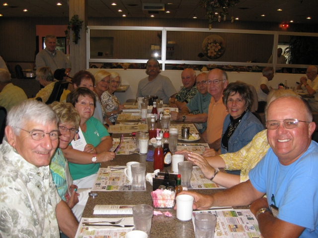 Starting at the left side of table -Bill & Darlene Kyle Selcher 62, Patty Martz 62, Nance Welch 62, Debbie Gross Bayura 71 & her mom, Millie Gross, Tim Shingara66 at head, John Urban 59, Dan Nardi 61, Ken Weller 61, Bev Davidson Bosak 62, Sarah Eshenour J