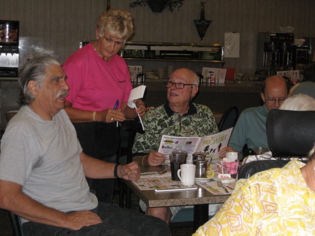 8/3/11 -- Tim Shingara 66 & John Urban 59 give their order to Fran, our favorite waitress.