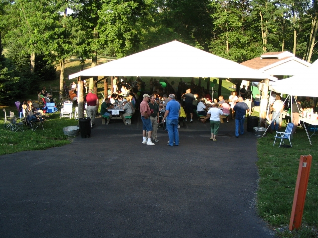 Half of the folks stayed outside in the pavilion, the others enjoyed the air conditioned meeting room inside the building.