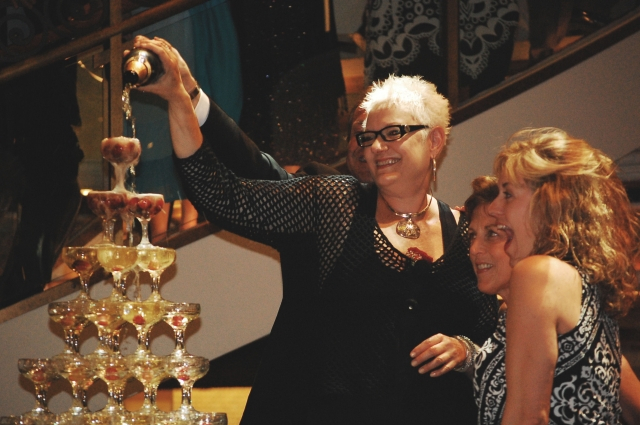 The traditional champaign pour.