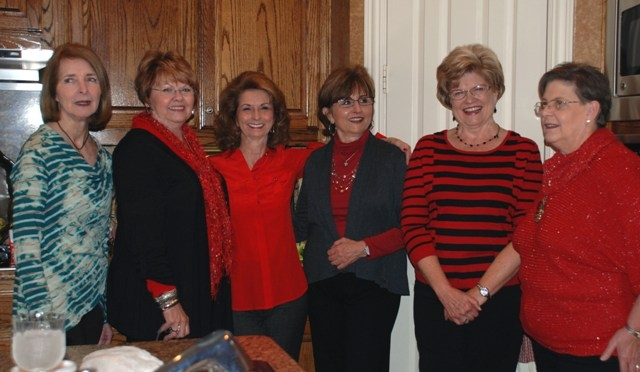 2012 Bell Chicks Christmas Party. Beverly Ward Jones, Kathy Vernon, Sharon Russell, Judy Glosgow, Karen Gooch, Nancy.