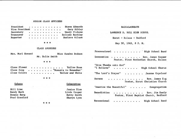 Class of 1965 Graduation Program.
Contributed by Reynie Ansley.
