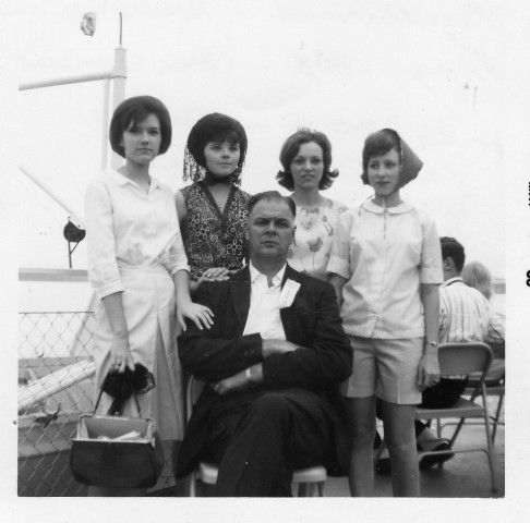 Band members at the Cotton Carnival in Memphis: Pam Owen, Linda Tallon, Pam Stelding, Lynnelle Morelock and Mr. William Gay our VP. (contributed by Lynnelle).