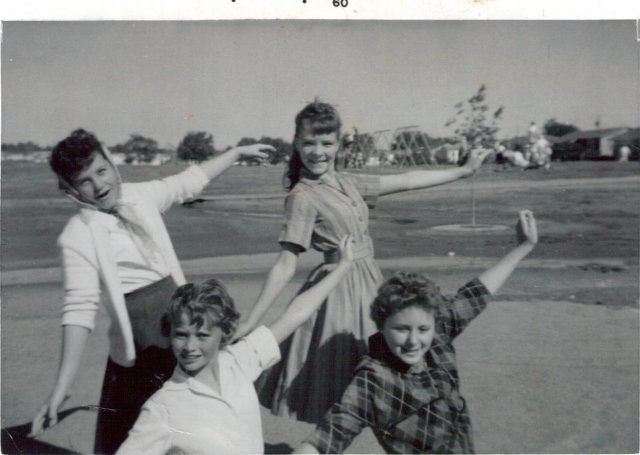 1960 aspiring Hurst Junior High cheerleaders.
  
Bottom:  Jimmie Clay and Paula Sledge.
Top:  Dixie Souder and Susan Starns.
  
Dixie would become Co-Captain along with Judy Glasgow of the 1965 Cheerleading Squad.