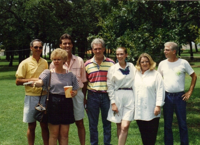(112) 1990 Reunion: (? yellow shirt), Joan Senecal, Johnny Roland, Mike Rader, Patty Fitch-Worley, (?) white blouse, and Mike Ware.