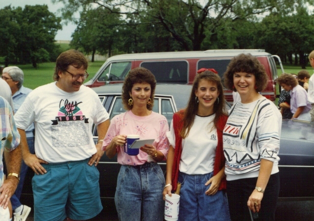 (121) 1990 Reunion: Jerry Riel, Sharon Russell, (?), Dianne James.
