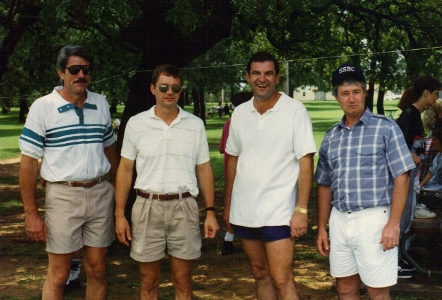 (142) 1990 Reunion: Les Thomas, Bruce Arnold, Charlie Stewart, Soapy Aclin.