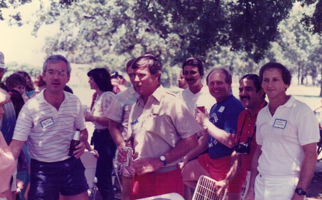 (106) 1985 Reunion:  Reg Todd, Bill Swanson (red shorts), Dane Martin, David Watson (blue t-shirt), Joe Gonzales, Larry Plaster.  Carolyn Brown in the background (right of Reg Todd).