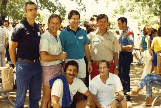 (107) 1985 Reunion: Front, Dane Martin, Larry Plaster. Back: Richard Bell, Paul Denison, Bobby Haynes, Bill Swanson. Bob Slaughter in the right backgound.
